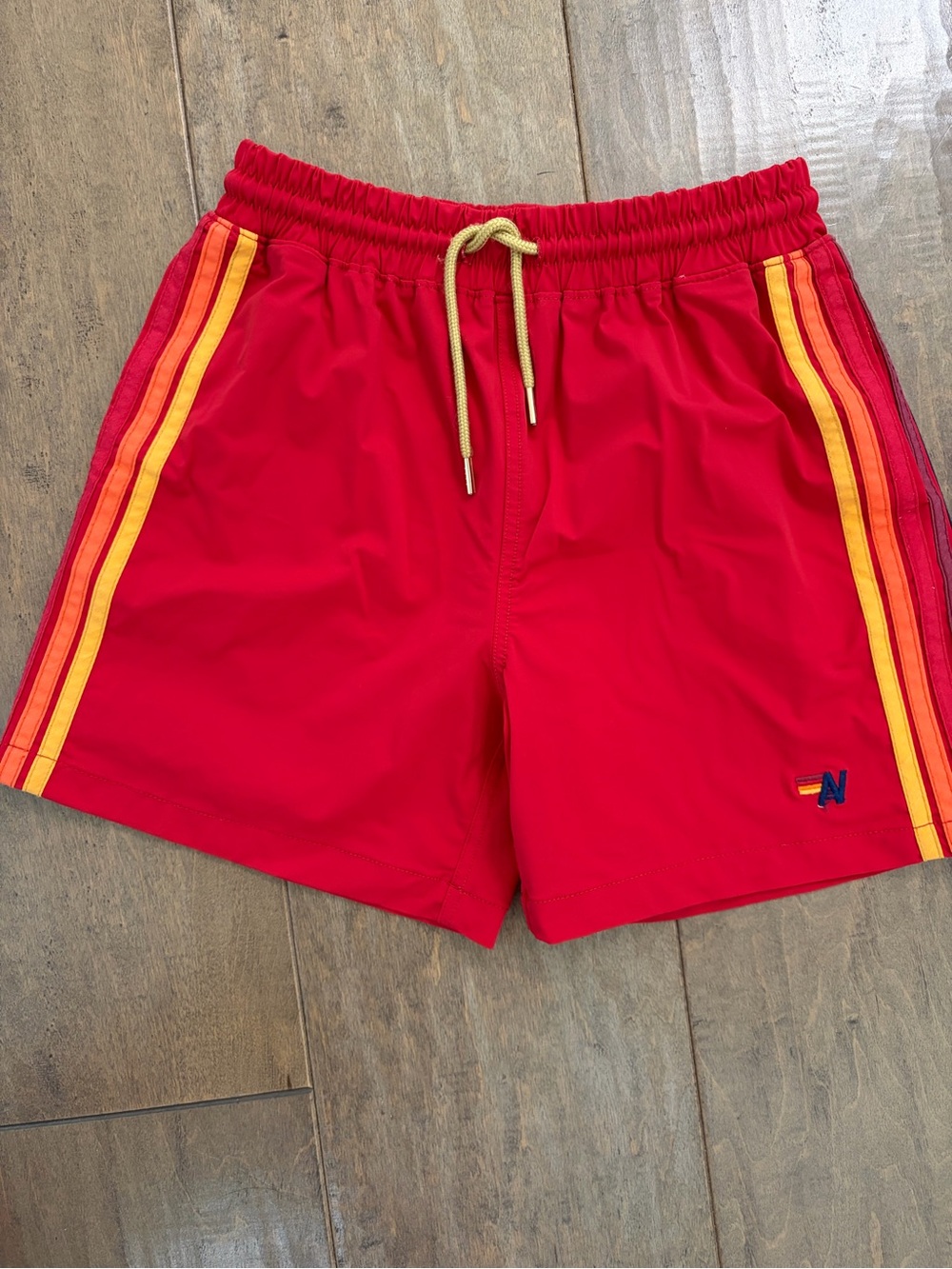 Aviator Nation Youth Red Swim Shorts with Yellow Stripe Detail
